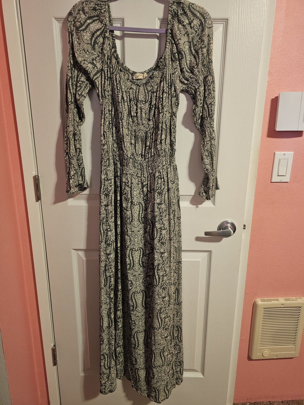 PROMESA Boho Long Sleeve Paisley Maxi Dress - Green & White